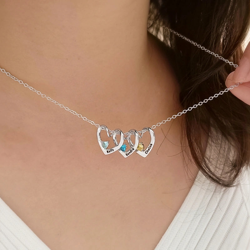 Personalized Heart Name Birthstone Necklace for Mom