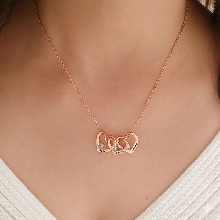 Personalized Heart Name Birthstone Necklace for Mom