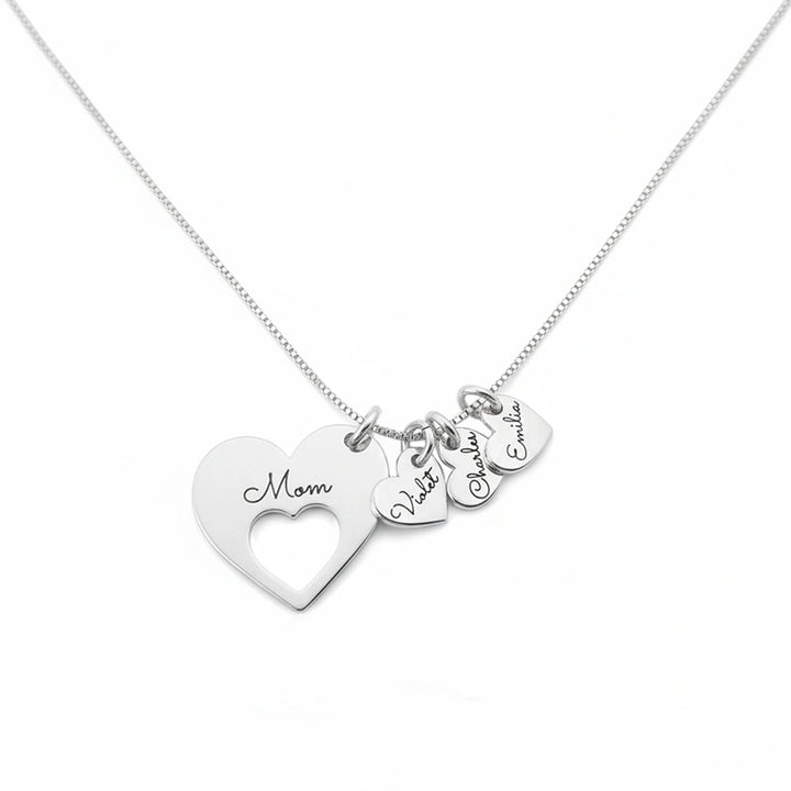 Personalized Heart Necklace for Mom with Kids Names – Engraved Multiple Name Necklace, Mother’s Day Gift