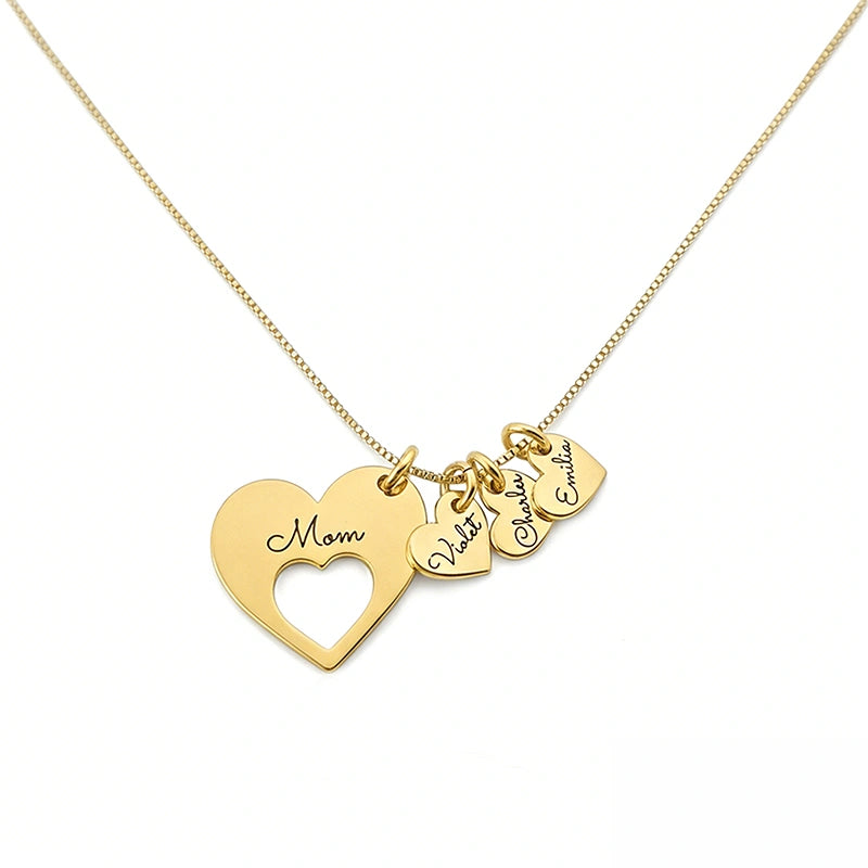 Personalized Heart Necklace for Mom with Kids Names – Engraved Multiple Name Necklace, Mother’s Day Gift