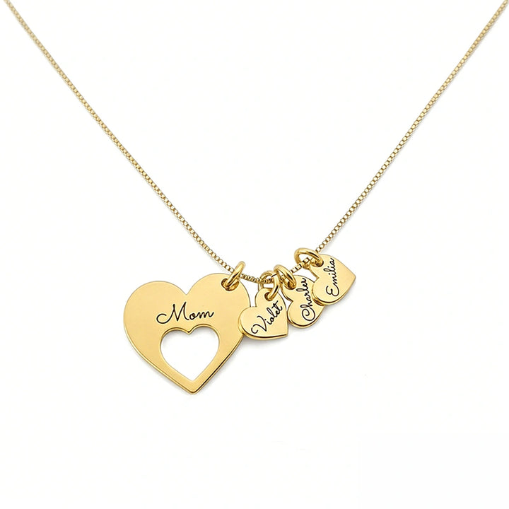 Personalized Heart Necklace for Mom with Kids Names – Engraved Multiple Name Necklace, Mother’s Day Gift