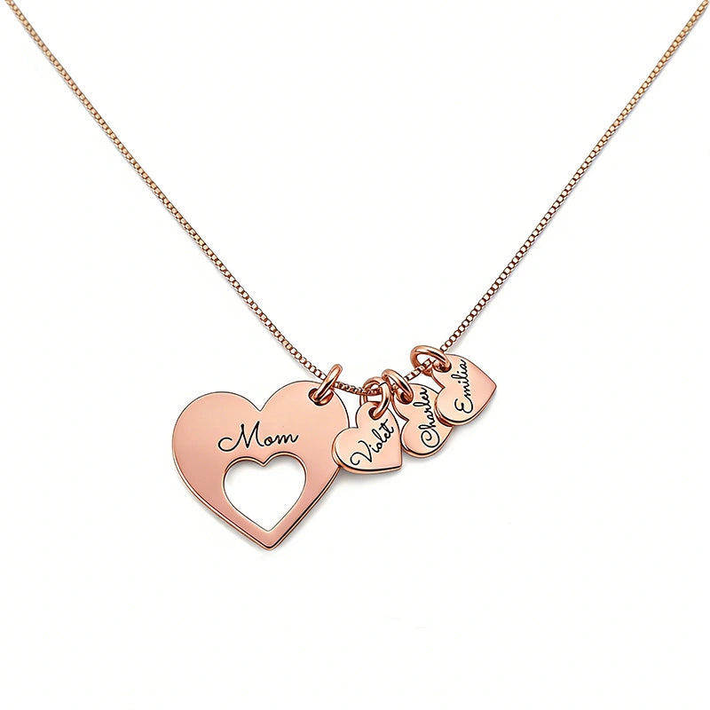Personalized Heart Necklace for Mom with Kids Names – Engraved Multiple Name Necklace, Mother’s Day Gift