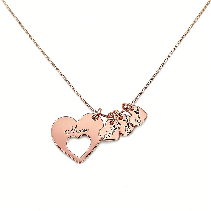 Personalized Heart Necklace for Mom with Kids Names – Engraved Multiple Name Necklace, Mother’s Day Gift
