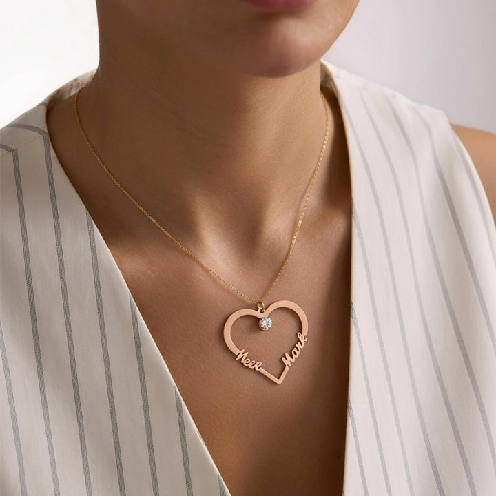 Personalized Heart Necklace with Two Names – Custom Engraved Love Pendant | Mother’s Day Gift for Mom