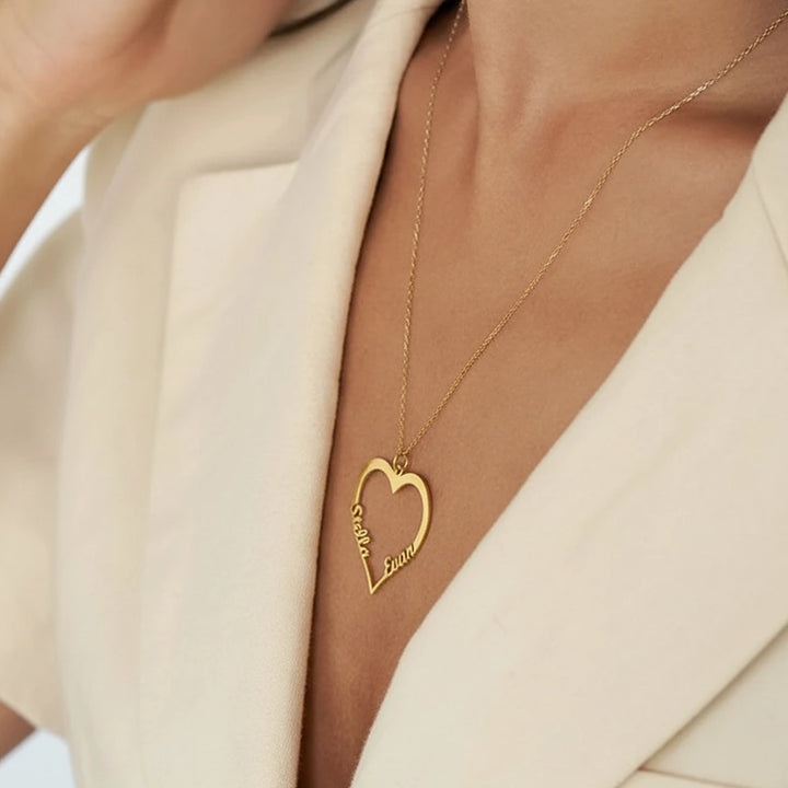 Personalized Heart Necklace with Two Names – Custom Engraved Love Pendant | Mother’s Day Gift for Mom