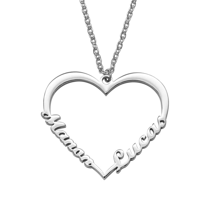 Personalized Heart Necklace with Two Names – Custom Engraved Love Pendant | Mother’s Day Gift for Mom