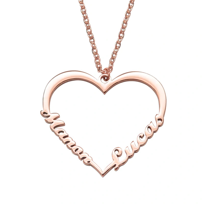 Personalized Heart Necklace with Two Names – Custom Engraved Love Pendant | Mother’s Day Gift for Mom