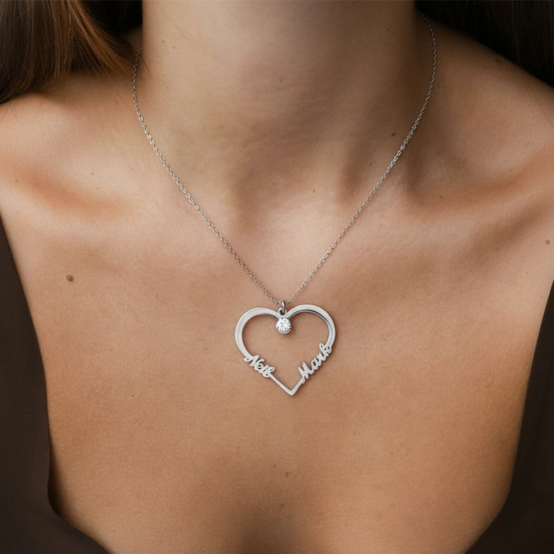 Personalized Heart Necklace with Two Names – Custom Engraved Love Pendant | Mother’s Day Gift for Mom