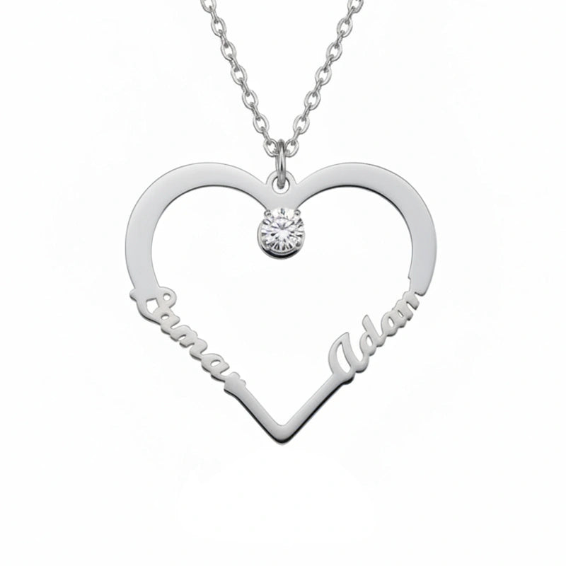 Personalized Heart Necklace with Two Names – Custom Engraved Love Pendant | Mother’s Day Gift for Mom