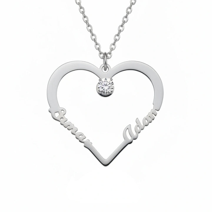 Personalized Heart Necklace with Two Names – Custom Engraved Love Pendant | Mother’s Day Gift for Mom