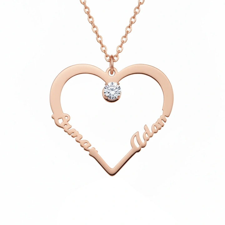 Personalized Heart Necklace with Two Names – Custom Engraved Love Pendant | Mother’s Day Gift for Mom