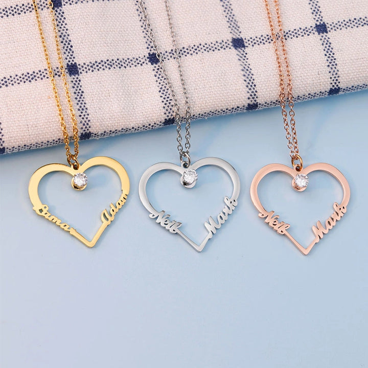 Personalized Heart Necklace with Two Names – Custom Engraved Love Pendant | Mother’s Day Gift for Mom