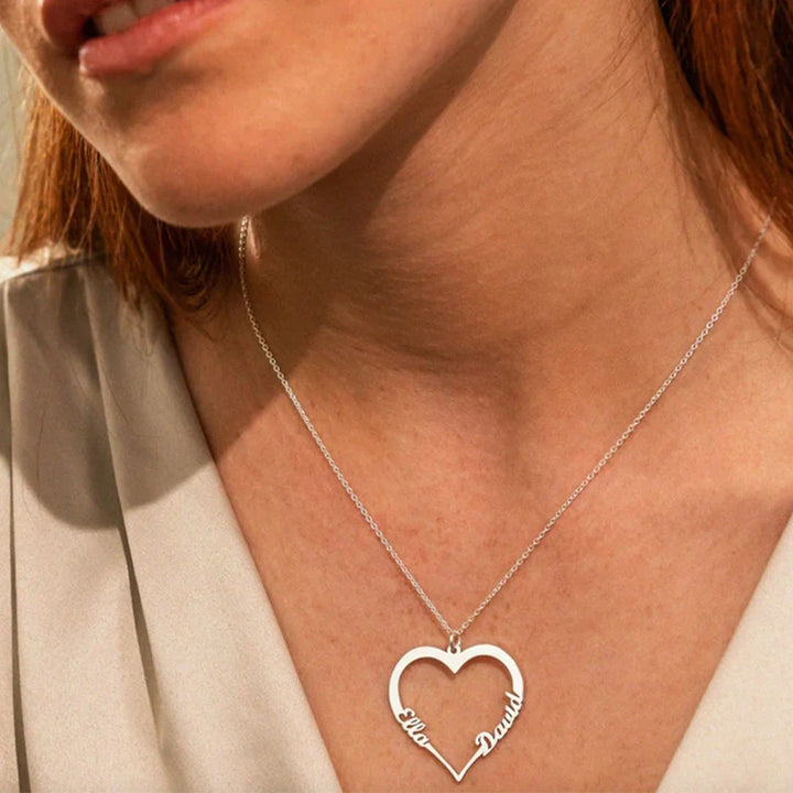 Personalized Heart Necklace with Two Names – Custom Engraved Love Pendant | Mother’s Day Gift for Mom