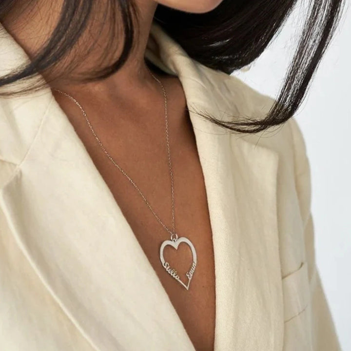 Personalized Heart Necklace with Two Names – Custom Engraved Love Pendant | Mother’s Day Gift for Mom