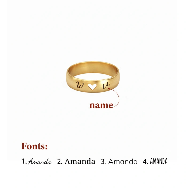 Personalized Name Engraved Hollow Heart Ring – Custom Gift for Couple