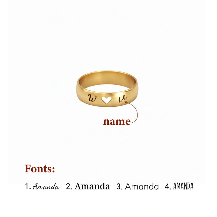 Personalized Name Engraved Hollow Heart Ring – Custom Gift for Couple
