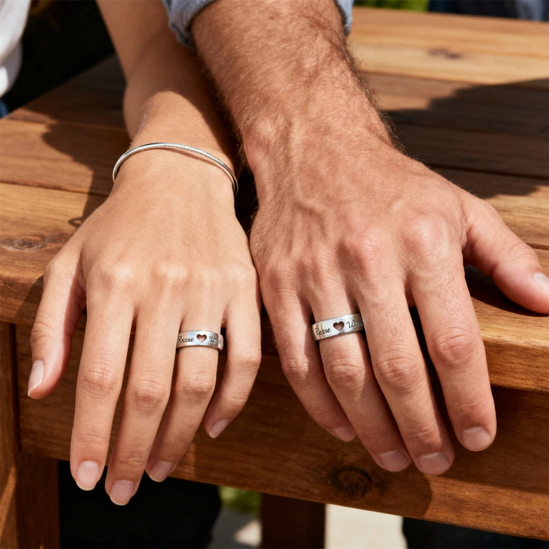 Personalized Name Engraved Hollow Heart Ring – Custom Gift for Couple