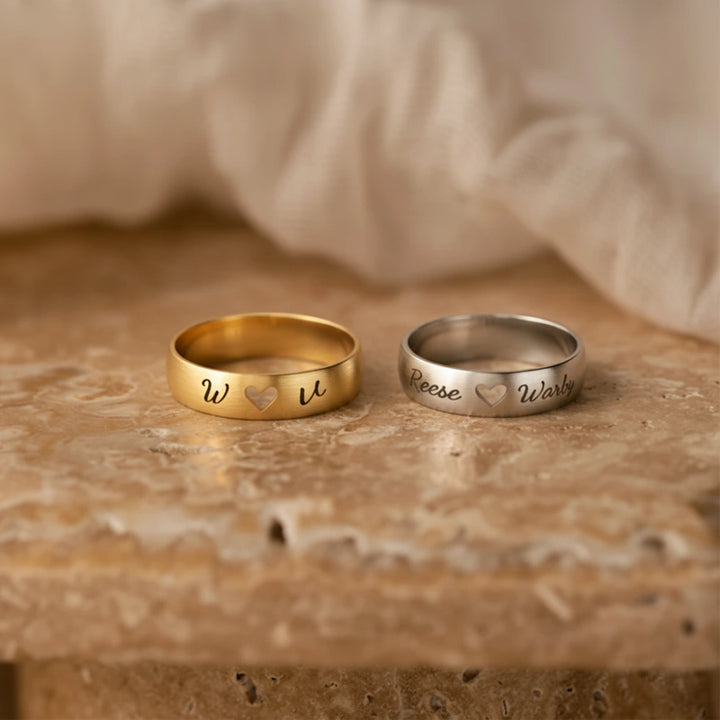 Personalized Name Engraved Hollow Heart Ring – Custom Gift for Couple