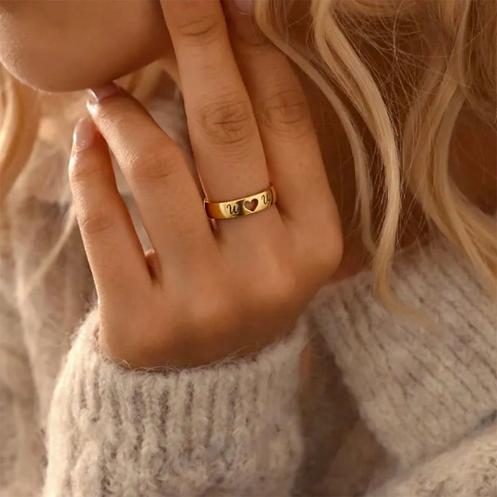 Personalized Name Engraved Hollow Heart Ring – Custom Gift for Couple