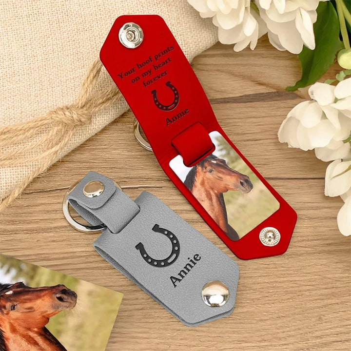 Personalized Horseshoe Horse Photo Keychain