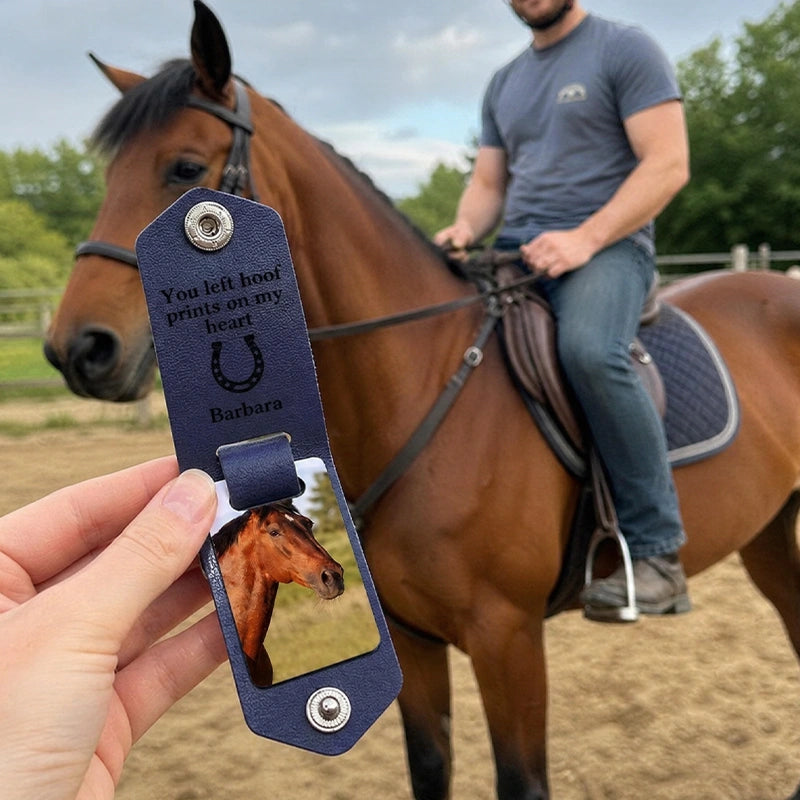 Personalized Horseshoe Horse Photo Keychain