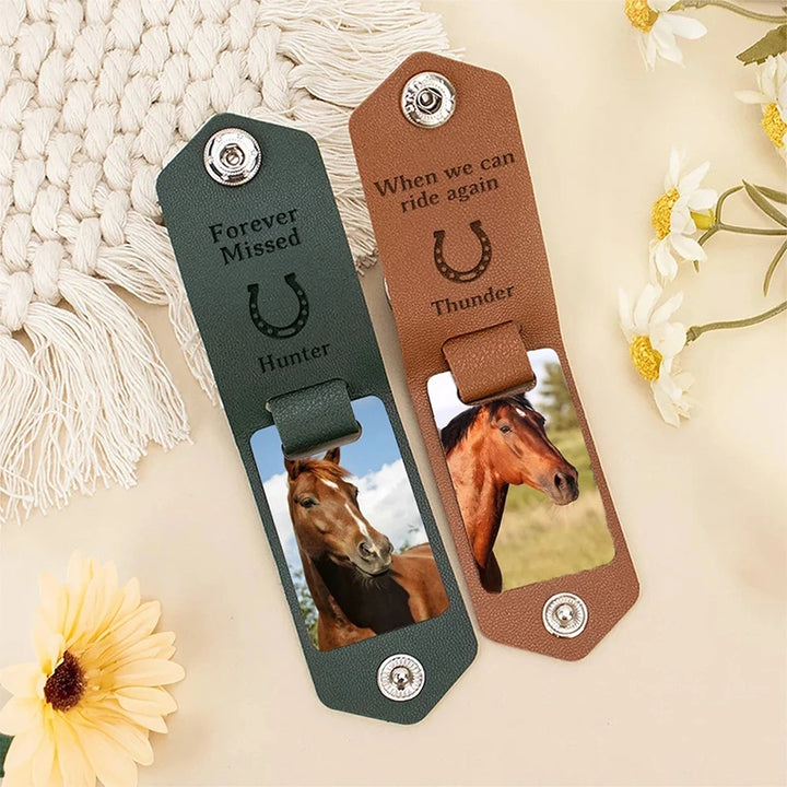 Personalized Horseshoe Horse Photo Keychain