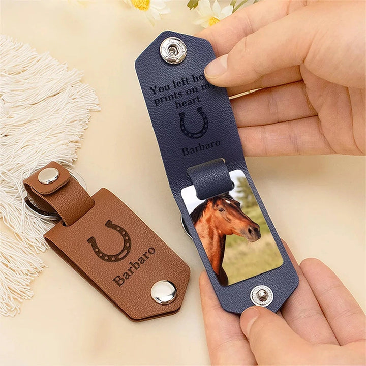 Personalized Horseshoe Horse Photo Keychain