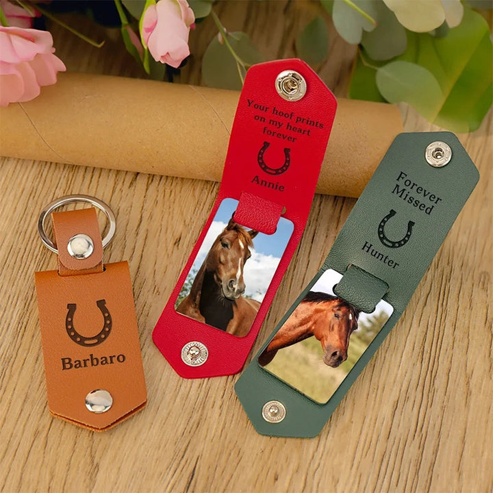 Personalized Horseshoe Horse Photo Keychain