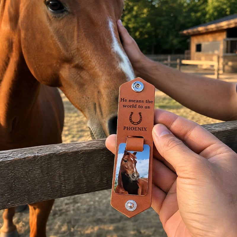 Personalized Horseshoe Horse Photo Keychain