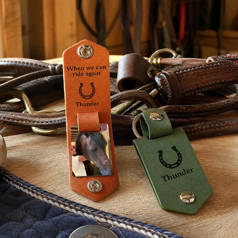 Personalized Horseshoe Horse Photo Keychain