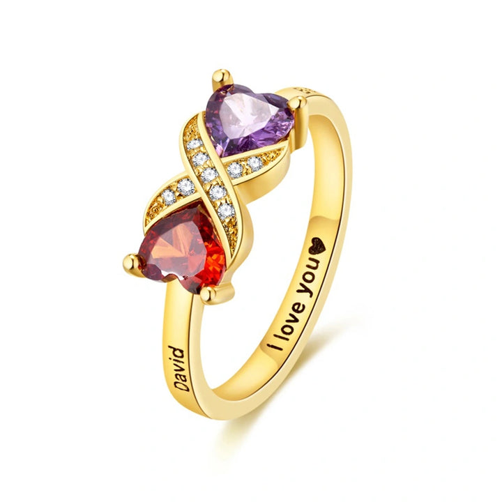 Personalized Infinity Ring with Heart Birthstones – Custom Engraved Name Ring for Mom | Mother’s Day Gift for Her