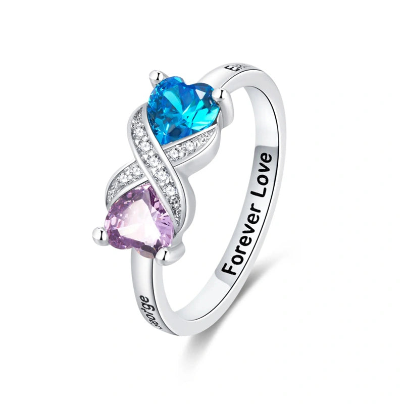 Personalized Infinity Ring with Heart Birthstones – Custom Engraved Name Ring for Mom | Mother’s Day Gift for Her