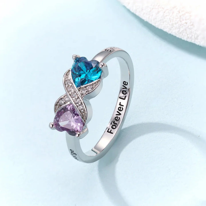 Personalized Infinity Ring with Heart Birthstones – Custom Engraved Name Ring for Mom | Mother’s Day Gift for Her