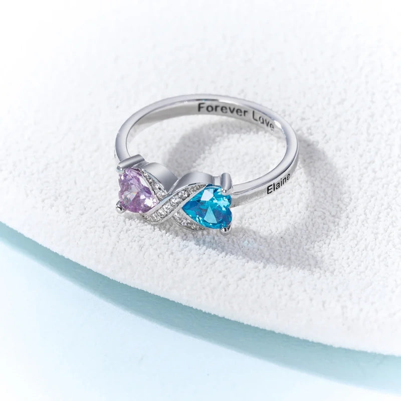 Personalized Infinity Ring with Heart Birthstones – Custom Engraved Name Ring for Mom | Mother’s Day Gift for Her