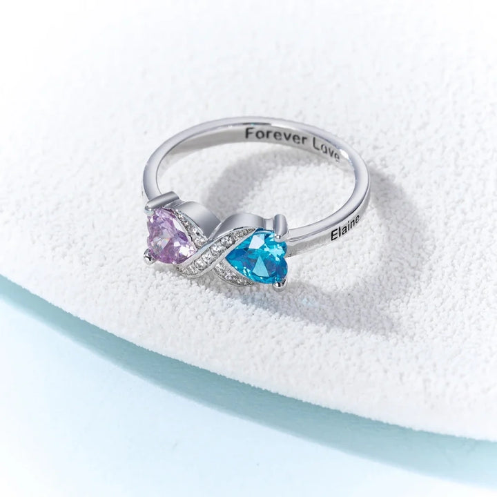 Personalized Infinity Ring with Heart Birthstones – Custom Engraved Name Ring for Mom | Mother’s Day Gift for Her