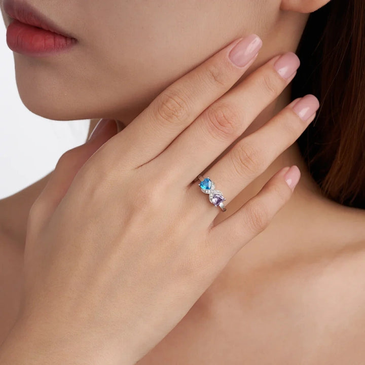Personalized Infinity Ring with Heart Birthstones – Custom Engraved Name Ring for Mom | Mother’s Day Gift for Her