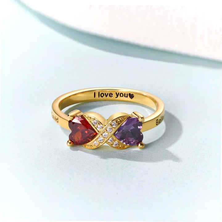 Personalized Infinity Ring with Heart Birthstones – Custom Engraved Name Ring for Mom | Mother’s Day Gift for Her