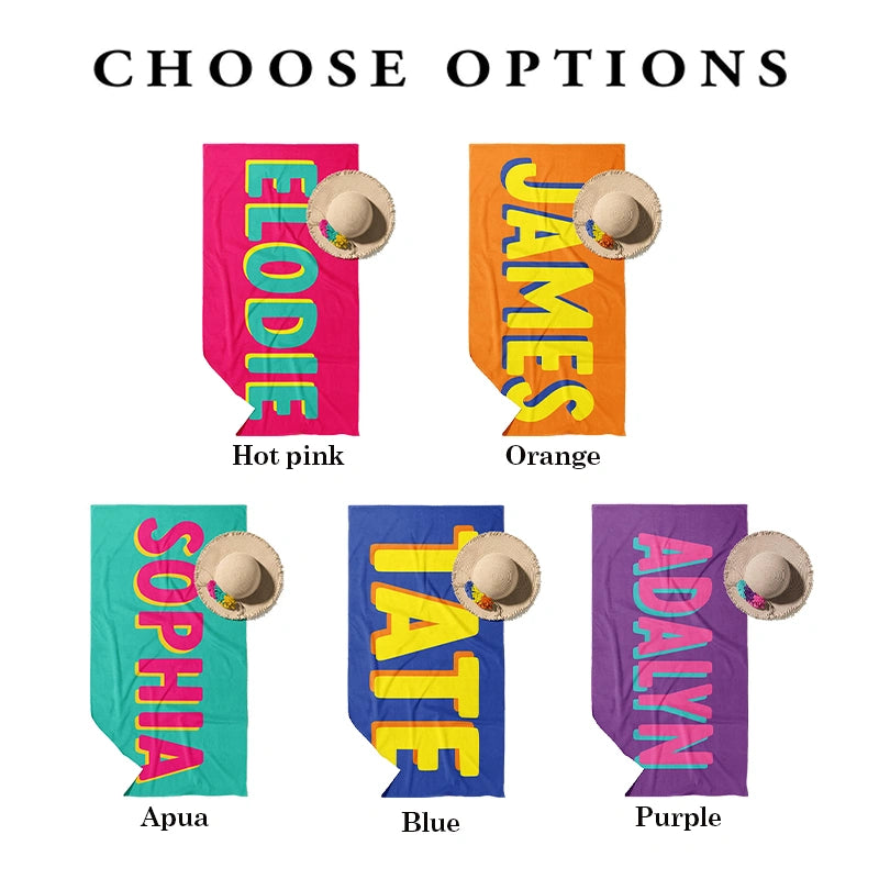 Personalized Kids Beach Towel with Name – Custom Colorful Towel Gift for Children