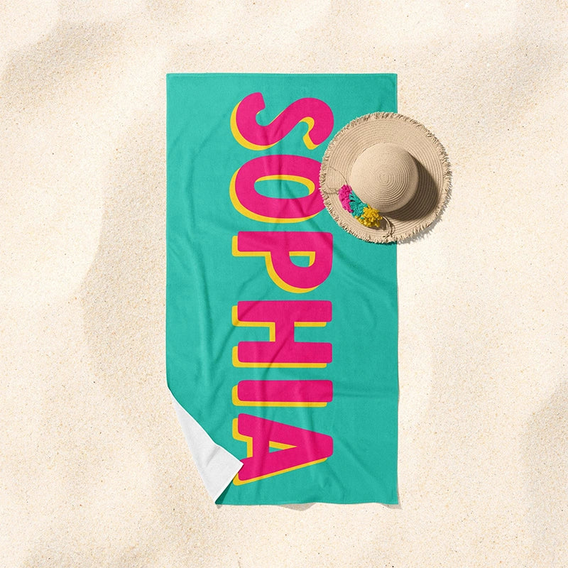 Personalized Kids Beach Towel with Name – Custom Colorful Towel Gift for Children