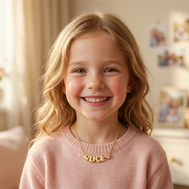 Personalized Kids Name Necklace with Birthstone or Charm – Custom Initial Necklace for Girls