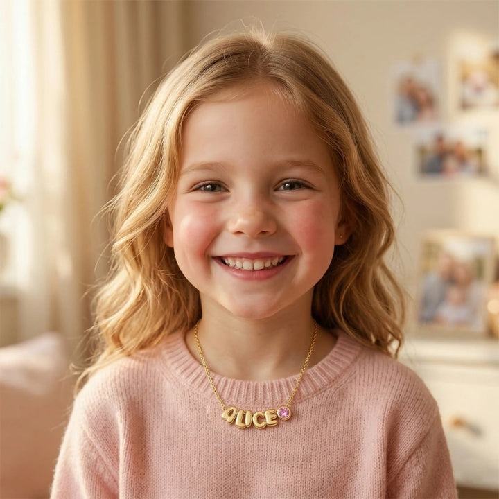 Personalized Kids Name Necklace with Birthstone or Charm – Custom Initial Necklace for Girls