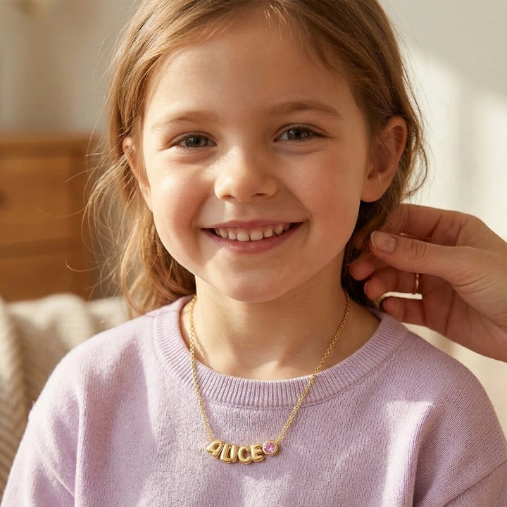 Personalized Kids Name Necklace with Birthstone or Charm – Custom Initial Necklace for Girls