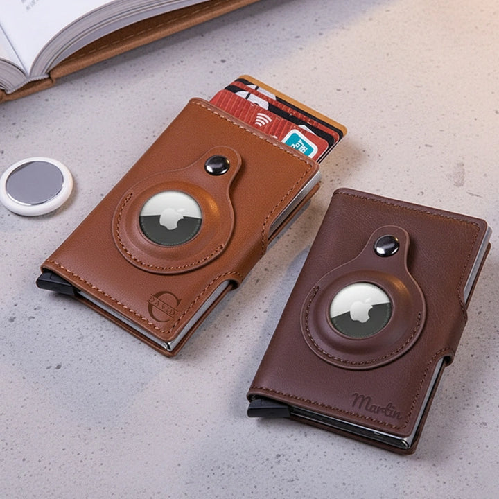 Personalized Leather AirTag Wallet – Full-Grain Distressed Bifold