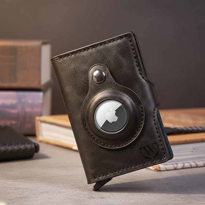 Personalized Leather AirTag Wallet – Full-Grain Distressed Bifold