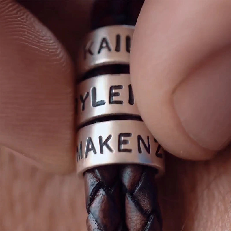 Personalized Leather Bracelet for Men – Custom Engraved Name Bracelet with Sterling Silver Beads