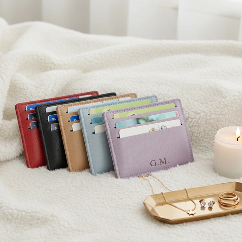 Personalized Leather Card Holder – Slim Genuine Leather Wallet | Custom Credit Card Case | Minimalist Business Card Wallet Gift for Him or Her