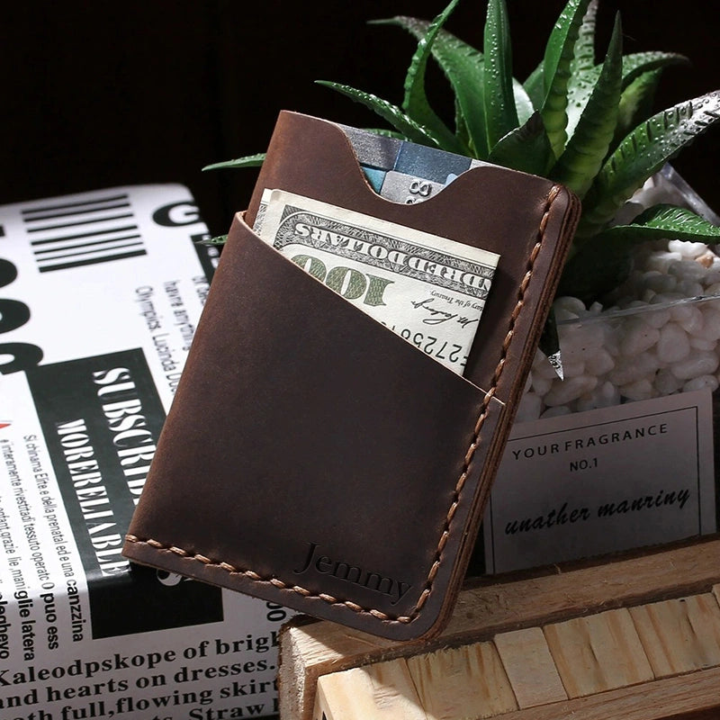 Personalized Leather Card Holder Wallet – Minimalist Handmade Small Wallet for Men & Women, Custom Gift