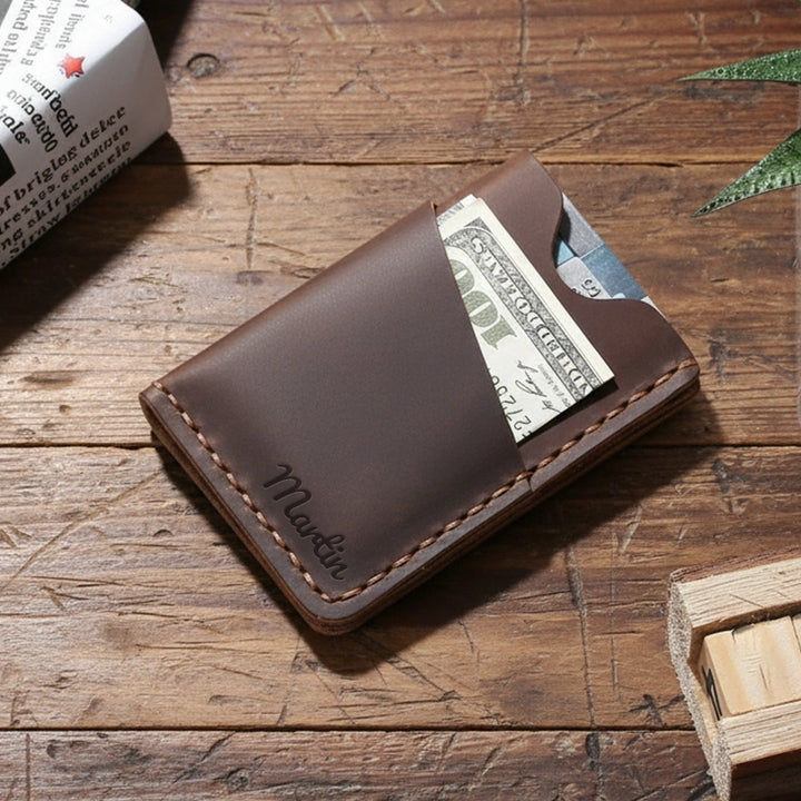 Personalized Leather Card Holder Wallet – Minimalist Handmade Small Wallet for Men & Women, Custom Gift