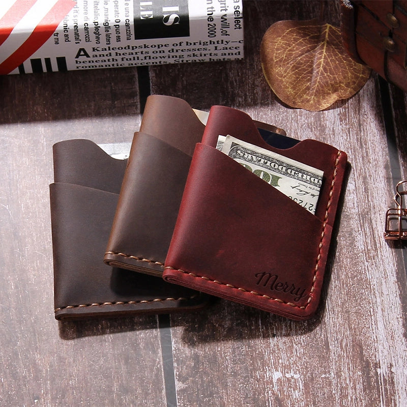 Personalized Leather Card Holder Wallet – Minimalist Handmade Small Wallet for Men & Women, Custom Gift