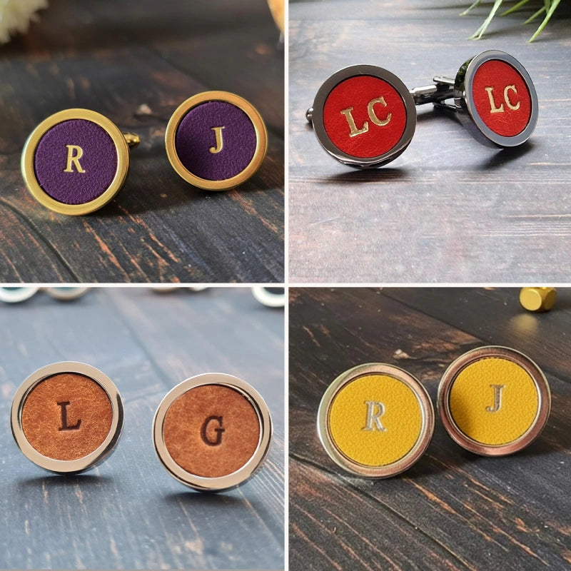 Personalized Leather Cufflinks – Custom Engraved Gift for Him